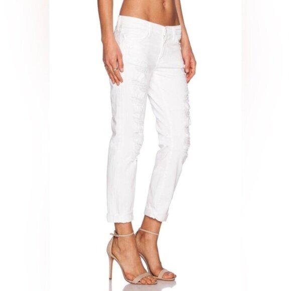 Current Elliott the Fling White Tattered Jeans Straight leg Boyfriend Size 26 - Picture 7 of 13
